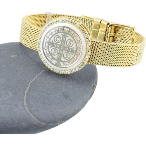 Eternal Faith Cross Shell AA Zircon Charm Bracelet for Woman Man Mesh Stainless Steel Strap Bangle Jewelry Gift