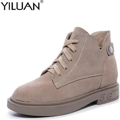 Yiluan Brand Autumn Winter Leather Boots Womens Chelsea BootsLace-up Warm Footwear Casual Shoes Rome Motorcycle Ankle Boots