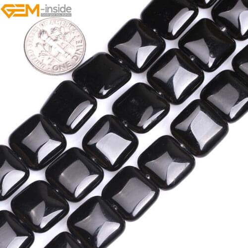 Gem-inside 10-14mm Natural Square Black Agates Beads For Jewelry Making 15inches DIY Christmas Valentine Gift Jewellery