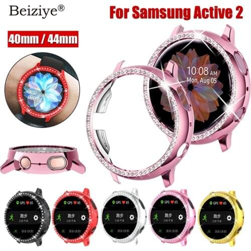Watch Case for Samsung galaxy watch active 2 40mm 44mm Rhinestone protection case For Galaxy Watch Active 2 PC Bumper Shell Case