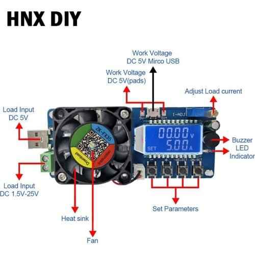 4A/5A 25W/35W LED Digital USB Voltmeter Ammeter Adjustable Electronic Load Tester Battery Capacity Power Supply Detector Monitor