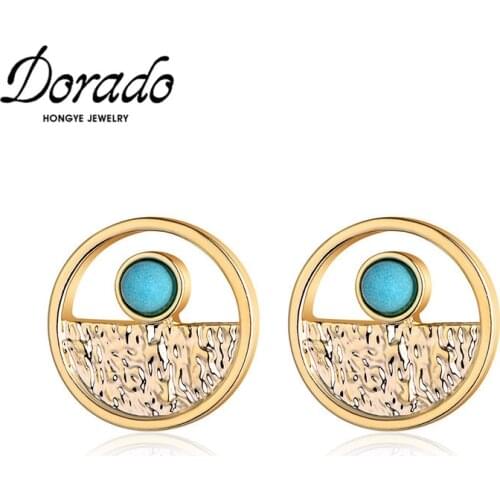 Dorado Hollow Round Retro Metal Stud Earrings For Women Blue Stone Attractive Party Fashion Gifts 2020 Brincos Accessories New