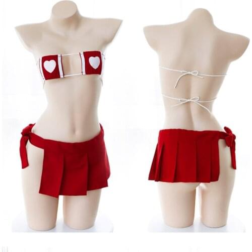 Adult Erotic Accessories Sexy Japanese Witch Love Bra Bundled Pleated Skirt Set Kawaii Kimono Cosplay Alternative Costume