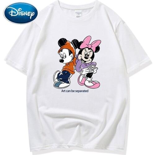 Disney T-Shirt Fashion Minnie Mickey Mouse Letter Cartoon Print O-Neck Tee Chic Couples Unisex Women Short Sleeve Tops 7 Colors