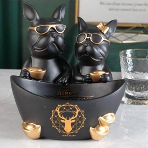 HOT Resin Bulldog Dog Statue Animal Sculpture Storage Box for Key Jewelry Home Living Room Decor Housewarming Gift