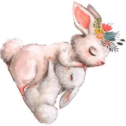 Hot! Cute Bunny Rabbit Patch Heat Transfer Iron On Transfer For Clothes Cartoon Badge Ironing Stickers Applique