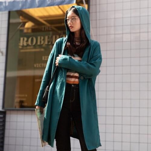 INMAN Womens Hoodie Autumn Korean Fashion Casual Retro Loose Long Slim Windbreaker Coat