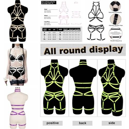 Harajuku Full Body Harness Erotic Lingerie Set Suspender Belt Waist Size Sexy Ladies Fetish Exotic Gothic Costume Festival Rave