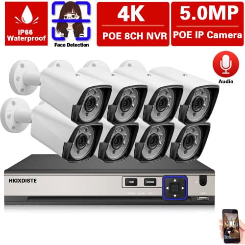 CCTV Camera Security System Kit POE 8CH NVR 4K Outdoor Waterproof POE IP Video Surveillance Kit 5MP IP Monitoring Camera Set 4CH