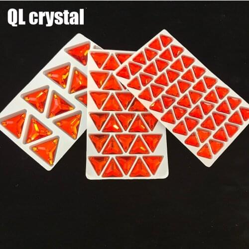 QL Crystal Orange red tri-angle Glass sew on crystal for dress decration clothes shose bags garment decoration