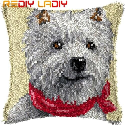 Latch Hook Cushion Poppy with Scarves Pillow Case Printed Color Canvas Acrylic Yarn Latched Hook Pillow Crochet Cushion Cover