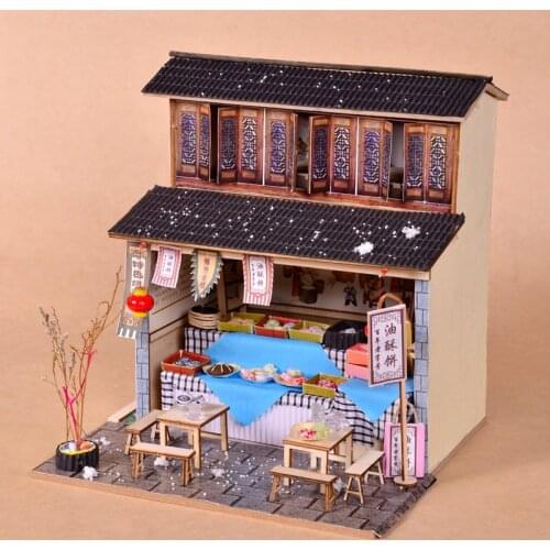 DIY Doll House Chinese ancient architecture handmade Mini wooden house with lamp assembly model creative gift