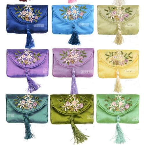 LiiJi Unique 10Pcs Chinese Vintage Silk Embroidered Cosmetic Bag Pouch Wallets Pusre Jewelry