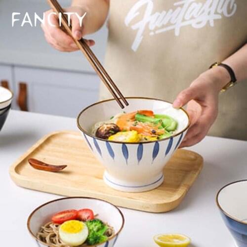 FANCITY Japanese style ceramic small bowl single creative household cute rice bowl ramen bowl high bowl bowl