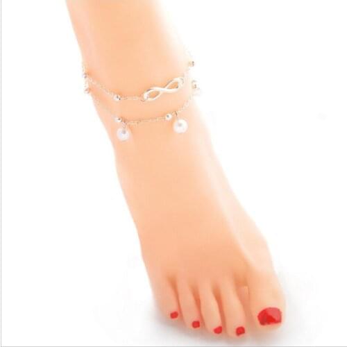 Fashion Jewelry 8 shape charm white pearl pendant Silver color Gold color Metal Plated Chain for Women Foot Anklet Gift