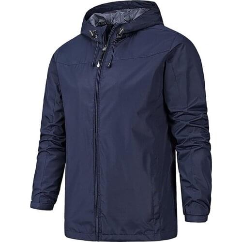 Fashion Men Jacket 2021 Windproof Hooded Men Jacket Long Sleeve Solid Color Zipper Closure Jacket Coat Outerwear