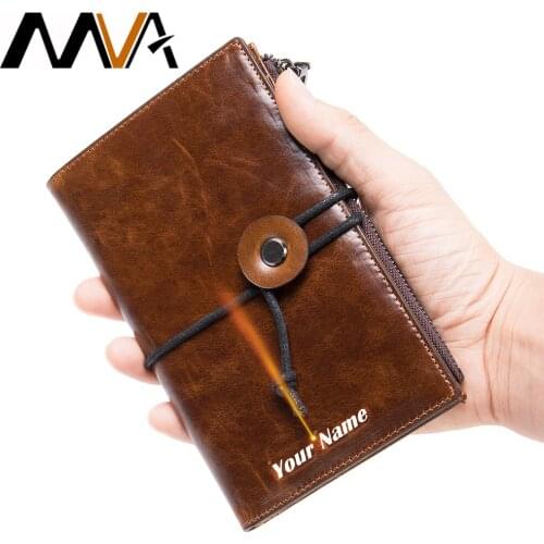 MVA Men Wallets Rfid Genuine Leather Purse For Men CardHolder Luxury Wallet Male Long Clutch Bag Passport Drawstring Design 7425