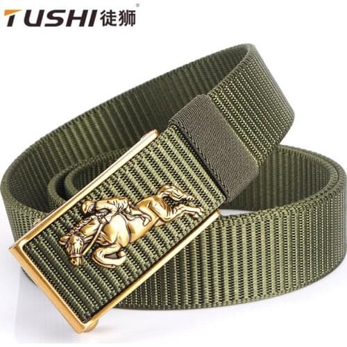 TUSHI 2021 Hot Sale High-grade Men Belt 120cm*3.4cm Nylon Weave Business Male Waistband Metal Automatic Buckle Girdle for Jeans