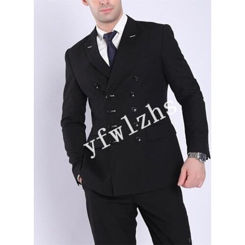 Handsome Double-Brea Groomsmen Peak Lapel Groom Tuxedos Wedding Dress Men Suits Blazer Prom Dinner (Jacket+Pants+Tie+Vest) A185