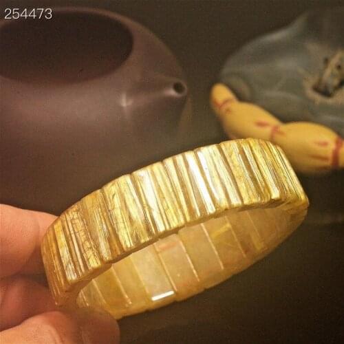 Genuine Natural Gold Rutilated Quartz Bracelet Titanium 19*6mm Rectangle Beads Luxury Bracelet Bangle AAAAAA