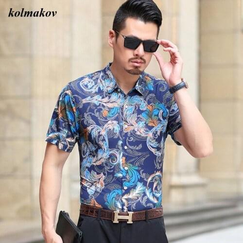 2020 New Style Men Plus Short Sleeve Shirt Dress Fashion Casual Printing Thin Short Shirt Male Breathe Slim Short Shirt
