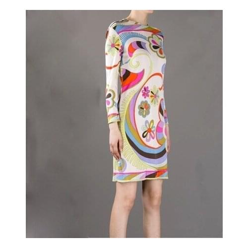 Womens new upmarket fashion round collar printed elastic knitting slim Italy is famous for its fashion