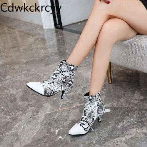 Winter The New fashion Pointed Fine heel Martin boots Leopard Color matching Sexy Plus velvet Keep warm High heel Women boots