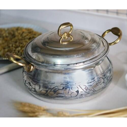 Oyma Nakışlı Bakır Derin Tencere 22 cm El Yapımı