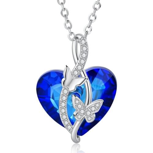 Butterfly Necklaces Pendants Zircon Womens Neck Chain Choker Heart Shaped Blue Crysta Necklaces Fashion Jewelry for Women 2021