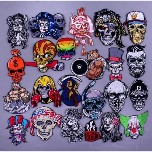 Punk Skull Joker Patch Iron On Patches For Clothing DIY Biker Patches Applique Stripes For Clothes Jeans Jacket Embroidery Patch
