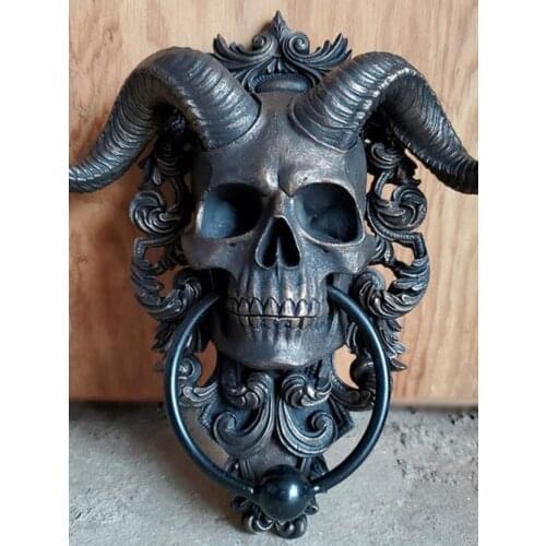 Skeleton Head Door Knocker Decor Resin Goat-headed Figure Hanger Resin Punk Satan Skull Sheep Head Statue Crafts Wall Pendant
