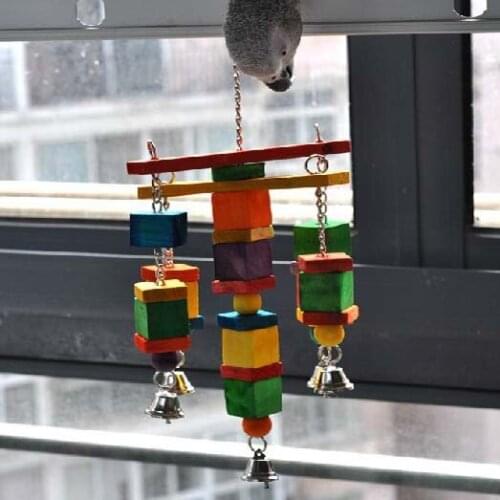 Moveable Parrot bird toys swing wood chew rope toys fun with bells medium size