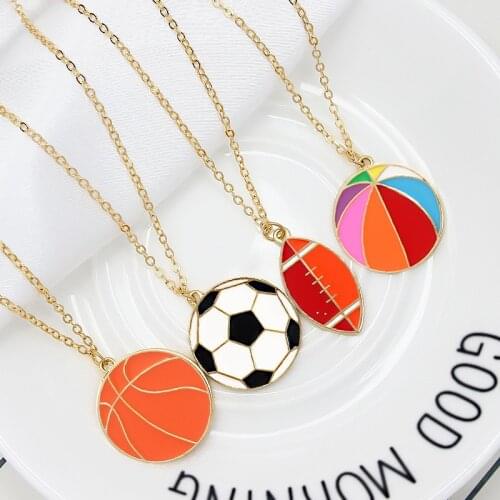 Popular In Europe And America Mini Football Basketball Rugby Shape Model Necklace Children Sports Token Cool Gift