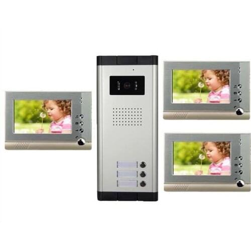 XinSiLu High Definition Wired Video Door Phone Intercom System for Multiply Layer Apartment One Camera+3 Monitors