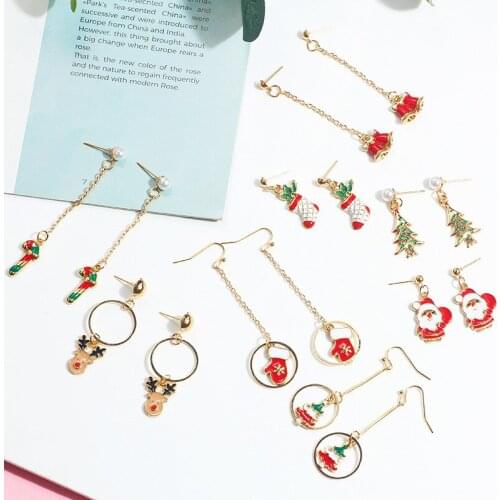 Christmas gifts new ideas long drip dripping earrings simple small reindeer crutches socks earrings women fashion accessories