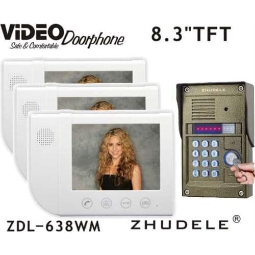 ZHUDELE Video Interphone Home Security 8.3"Video Door Phone+Metal HD Camera with With Password & ID Card unlocking function 1v3