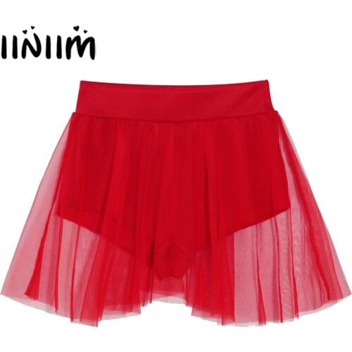 Womens Fashion See-through Shorts Skirt Dancewear Casual Elastic Waistband Ruffle Tulle Miniskirts Gymnastics Dance Costume