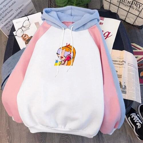 Powerpuff Girl Sweatshirt Winter Personality Female Cute Hoodies Stitching Streetwear Pullovers Hooded Female High Quality Top