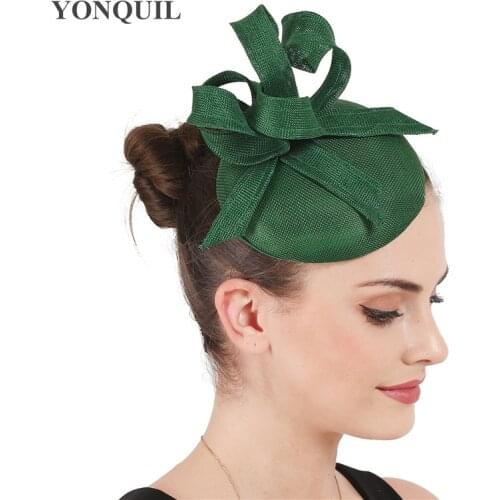 Imitation Sinamay Wedding Green Fascinator Elegant Women Hat Headband Ladies Hair Accessories For Occasion Party Tea Fedora Caps