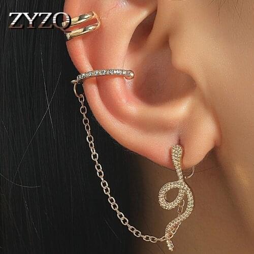 ZYZQ Punk Snake Chain Clip Earrings Non-hole Earrings Set Retro Imitation Zircon Animal Earrings For Women Fashion Jewelry 2021