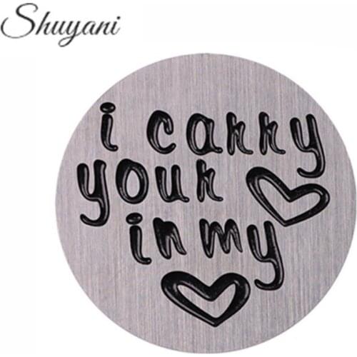 10pcs I Carry Your Heart in My Heart Stainless Steel Floating Charm Plates Window Plates For Living Memory Round Locket Pendant