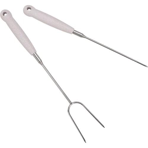 2PCS Barbecue Tool Barbecue Needle With Serving Fork Stainless Steel Retractable Grilling Fork Barbecue Needle Kitchen Tools