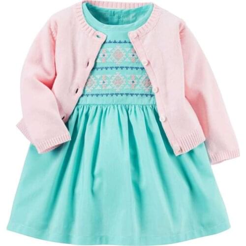 2020 Newborn Baby Girl Clothes Warm Knitting Coat Sweater+Cotton Floral Dress 2PCS Infant Toddler Girl Clothing Set