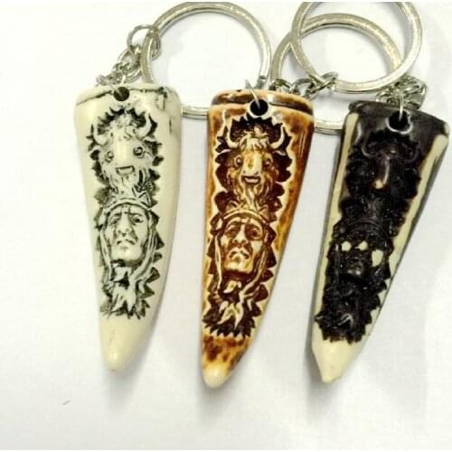 Free Shipping 9 pcs Tibetan imitated carved chief mixed color biker Keychains
