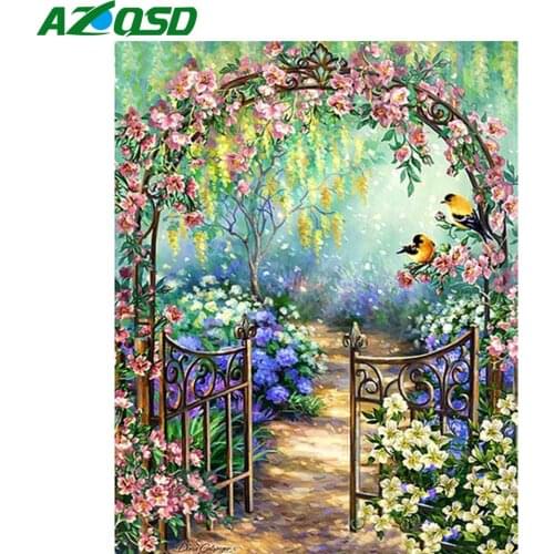 AZQSD Diamond Mosaic Garden Cross Stitch Kits Picture Of Rhinestones Needlework DIY Diamond Painting Landscape Handmade Craft