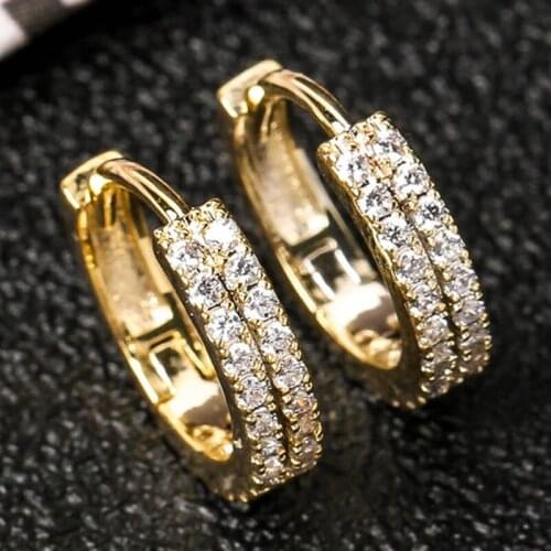 BAOSHINA Fashion Gold Color Hoop Earrings for Women Inlaid White Crystal Rhinestone Zircon CopperParty Jewelry Accessories