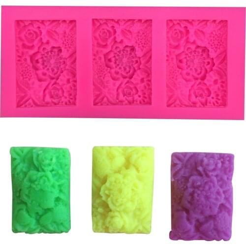 Free shipping three flower soap mould chocolate cake decorating tools DIY baking fondant silicone mold T0388