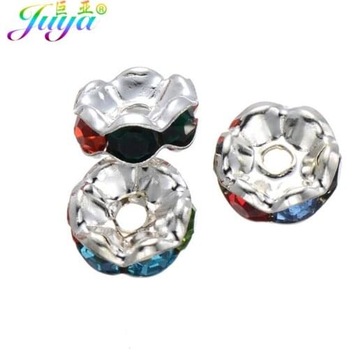 Juya DIY 100pcs/lot Gold/Silver Color Cz Rhinestones 8mm Metal Loose Spacers Beads For Natural Stones Beading Jewelry Making