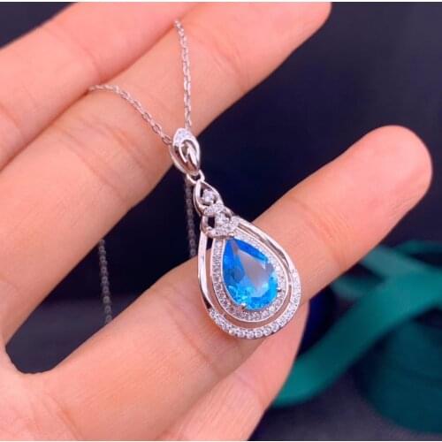 CoLife Jewelry Natural Topaz Necklace Pendant for Woman 7*10mm Sky Blue Topaz 925 Silver Topaz Jewelry Gift for Woman