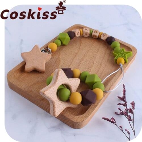 Coskiss 2pcs Baby Pacifier Chain Cartoon Star Teether Set Nipple Clip Holder Infant Silicone Teething Soother Molar Toys